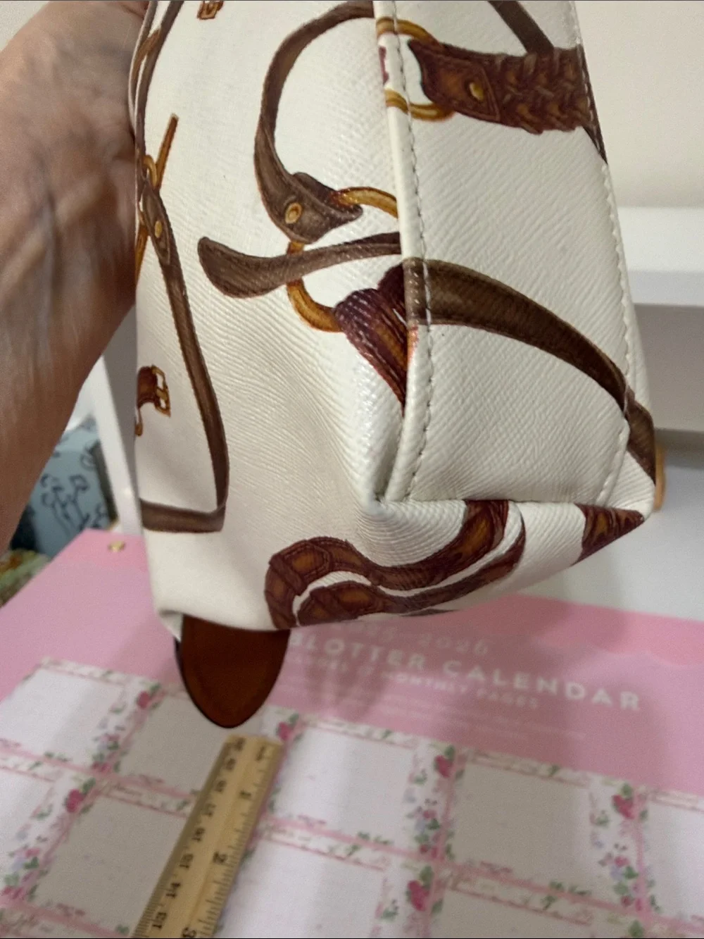 Vintage Ralph Lauren Cream and Brown Women's Cosmetic Wristlet